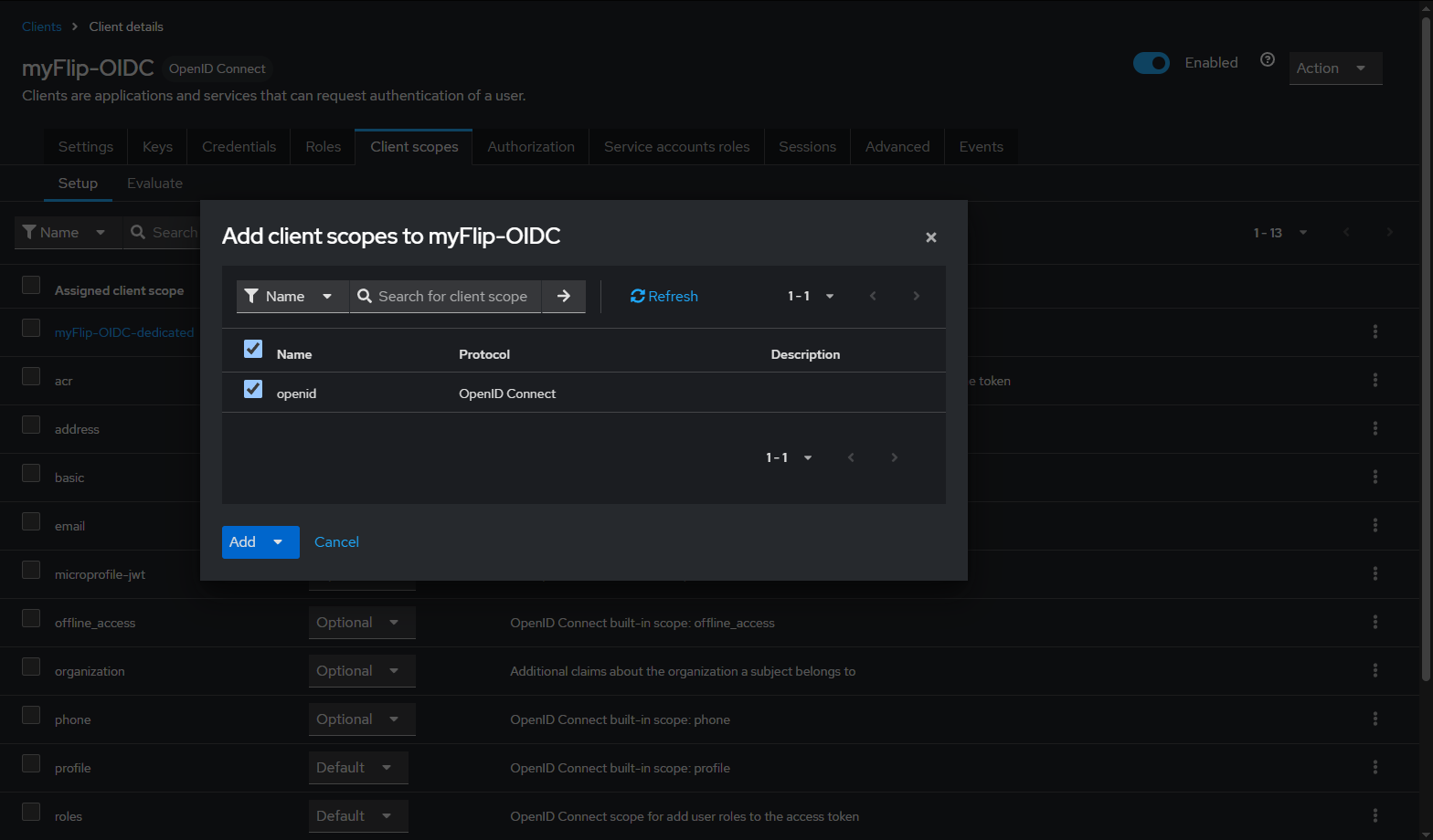Добавление client scope