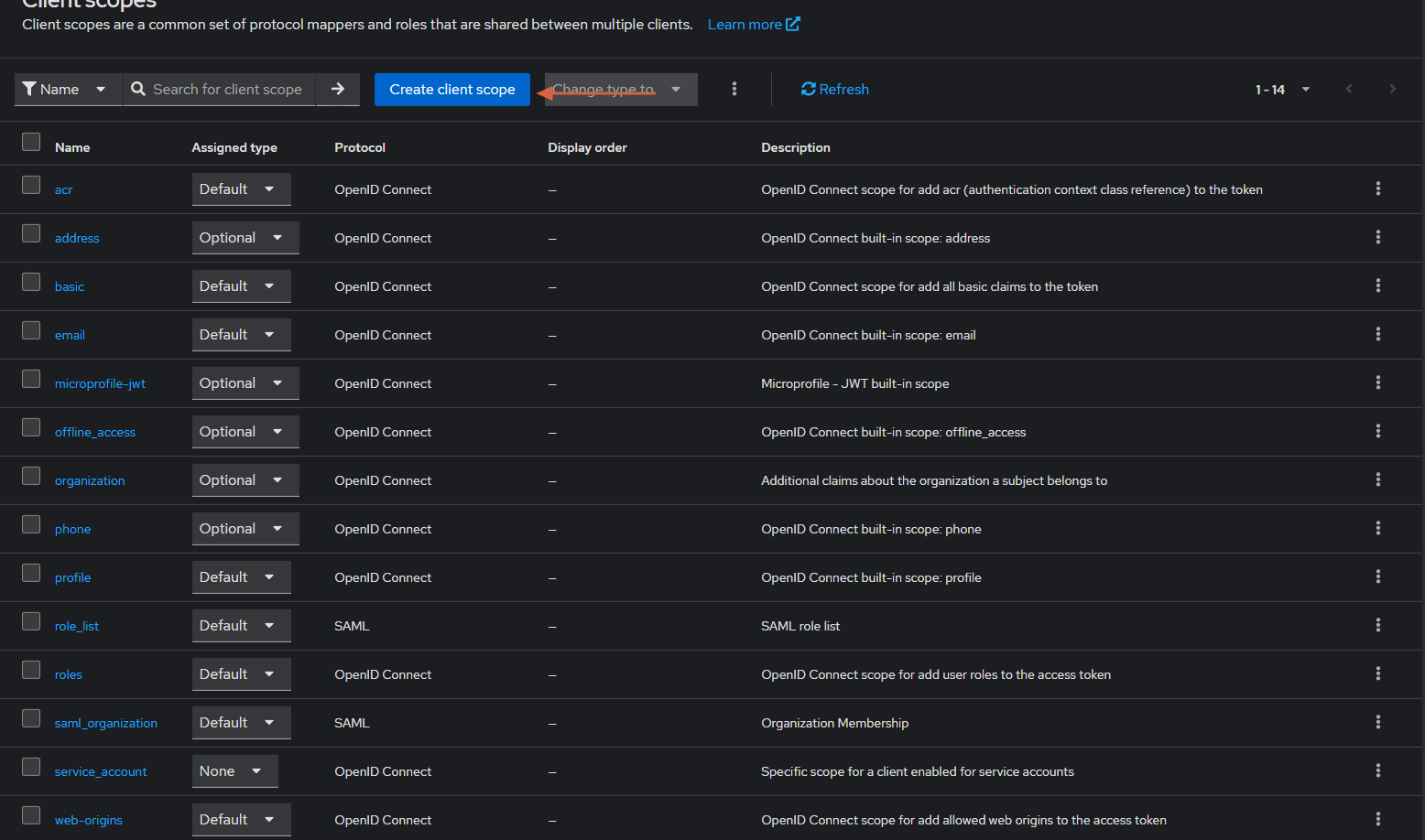 Создание client scope
