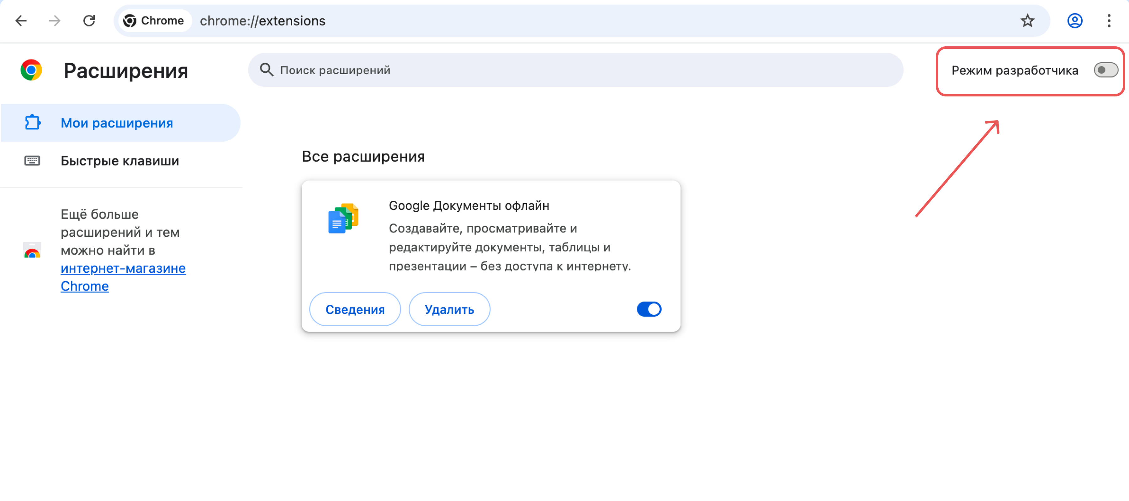 Включите режим разработчика
