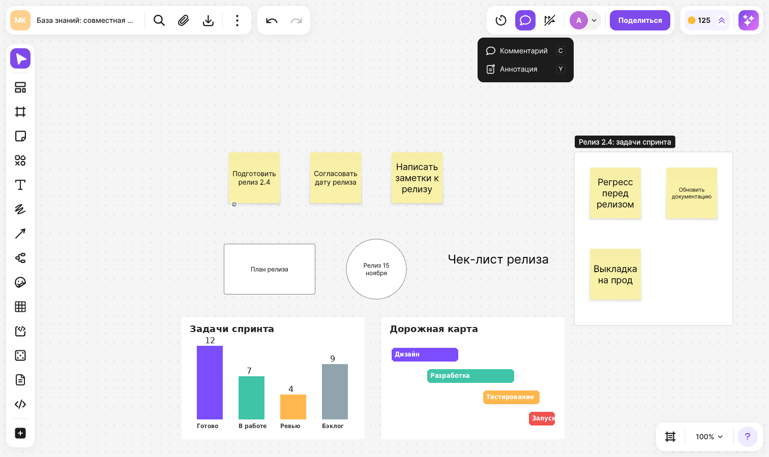 The “Comments” button menu with the “Comment” and “Annotation” tools