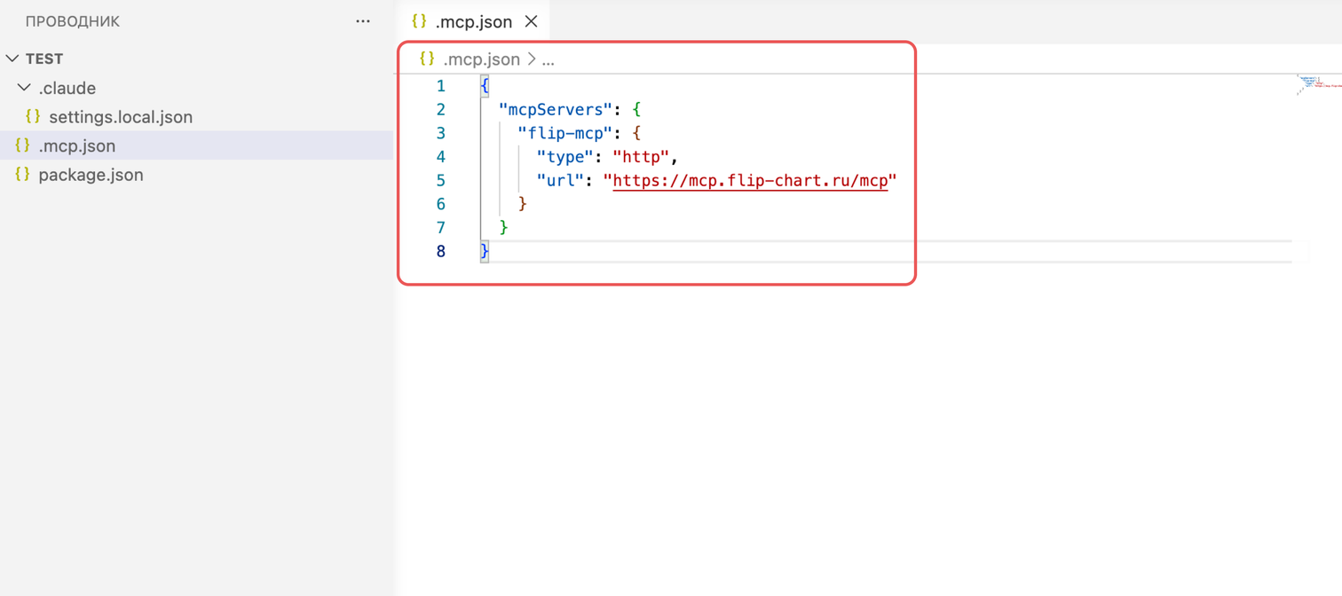 A .mcp.json file with the flip-mcp server for Claude Code