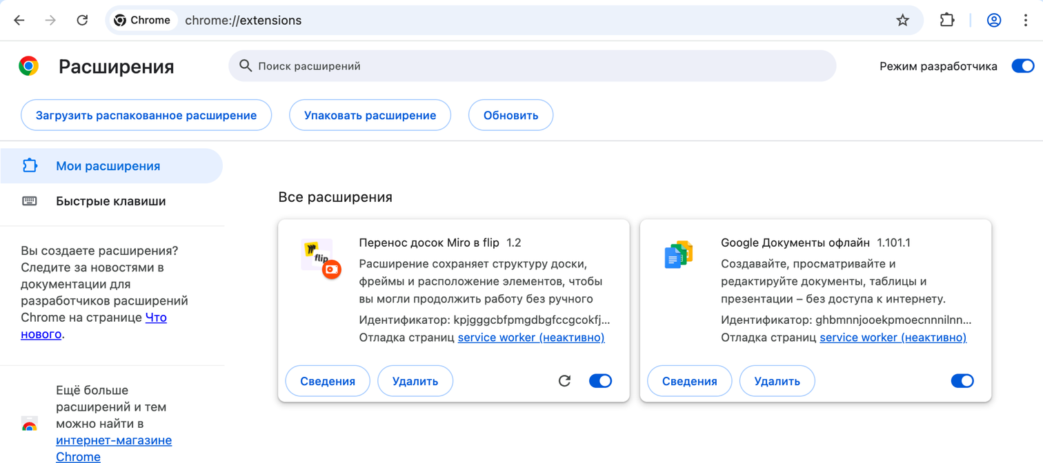 The extension in the list of installed extensions